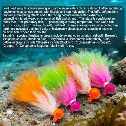 DZ Angling 10-Pack Weighted Feather Streamer Jigs - Fluffy Soft Hackle Lures with Natural Fluttering & Sinking Action for Trout & Bass