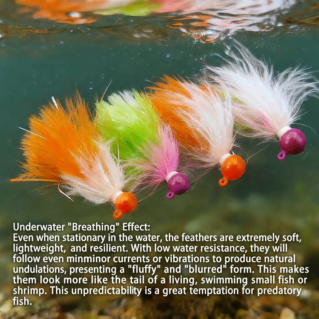 DZ Angling 10-Pack Weighted Feather Streamer Jigs - Fluffy Soft Hackle Lures with Natural Fluttering & Sinking Action for Trout & Bass
