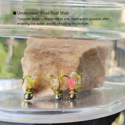DZ Angling | Tungsten Bead Head UV Flash Nymph – Professional Subsurface Fly Fishing Lure (5-Piece / 10-Piece Pack, Luminous / Glow-in-the-Dark)