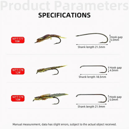 Realistic Nymph Soft Fishing Lures – 8-Pack Stonefly & Caddisfly Larvae Artificial Bait with Barbed Hooks, Ideal for Trout & Freshwater Fly Fishing