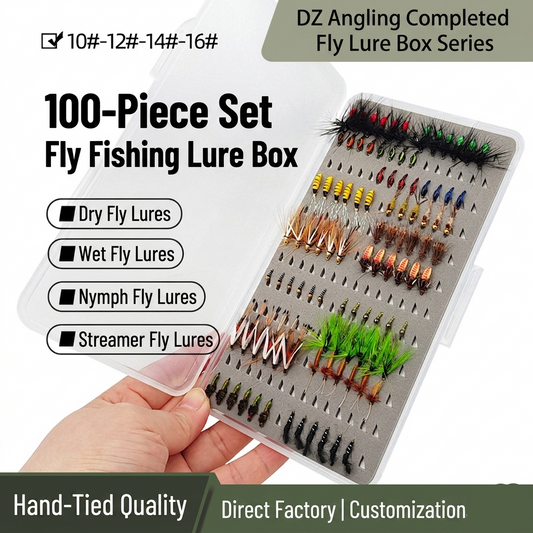 DzAngling 100Pcs Fly Fishing Lures Set Hand-Tied Dry Wet Nymph Streamer Flies Assortment Pack with Waterproof Fly Box #10 #12 #14 #16
