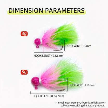 DZ Angling 10-Pack Weighted Feather Streamer Jigs - Fluffy Soft Hackle Lures with Natural Fluttering & Sinking Action for Trout & Bass