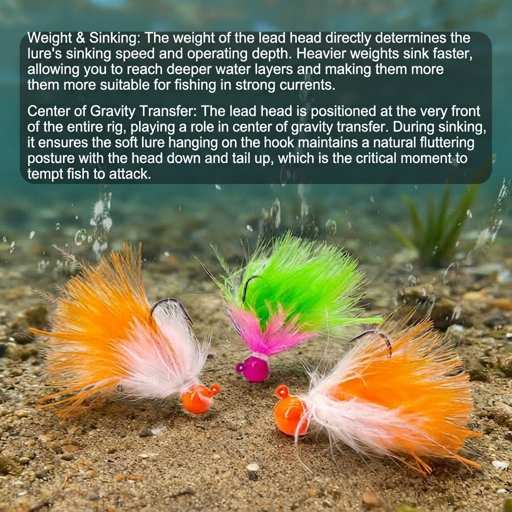 DZ Angling 10-Pack Weighted Feather Streamer Jigs - Fluffy Soft Hackle Lures with Natural Fluttering & Sinking Action for Trout & Bass