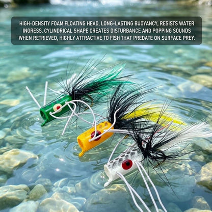 DZ Angling 6 Pack Topwater Foam Frog Poppers for Bass Fishing, Hook Size #10