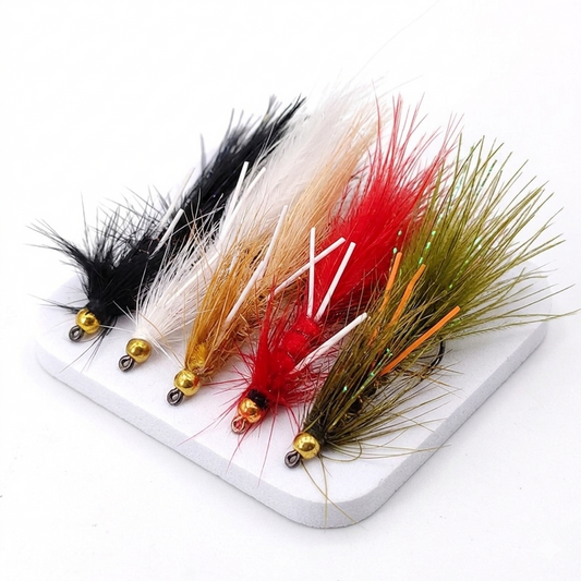 6-Pack Weighted Bead Head Woolly Bugger Streamer Flies - Lifelike Silicone Legs & Premium Marabou - Versatile Pattern for Trout, Bass, Salmon, Steelhead in Rivers & Lakes