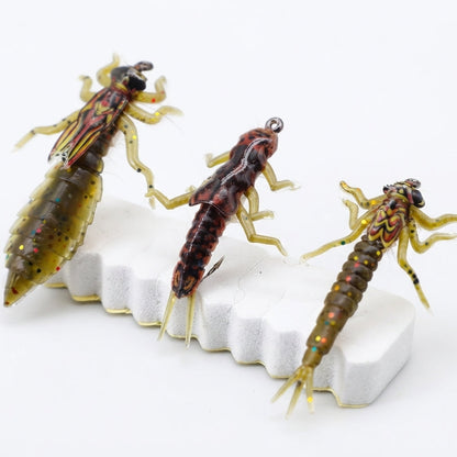 Realistic Nymph Soft Fishing Lures – 8-Pack Stonefly & Caddisfly Larvae Artificial Bait with Barbed Hooks, Ideal for Trout & Freshwater Fly Fishing