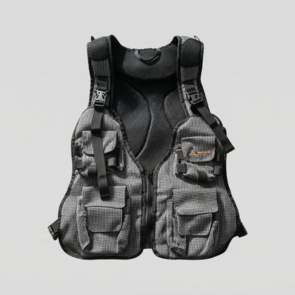 DZ Angling Multi-Pocket Fly Fishing Vest with Integrated Backpack - Lightweight Breathable Mesh Tactical Utility Vest with Adjustable Fit, Plaid Anti-Tear Nylon Gear Station