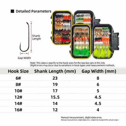 110pcs  Master Fly Set - Full Water Column Coverage - Nymph, Streamer, Dry, Wet Assortment - Versatile Sizes #6 to #14