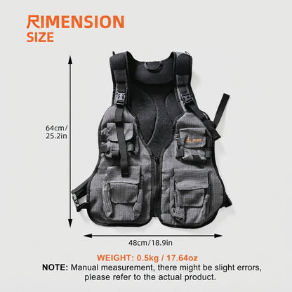 DZ Angling Multi-Pocket Fly Fishing Vest with Integrated Backpack - Lightweight Breathable Mesh Tactical Utility Vest with Adjustable Fit, Plaid Anti-Tear Nylon Gear Station