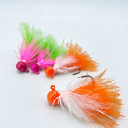 DZ Angling 10-Pack Weighted Feather Streamer Jigs - Fluffy Soft Hackle Lures with Natural Fluttering & Sinking Action for Trout & Bass
