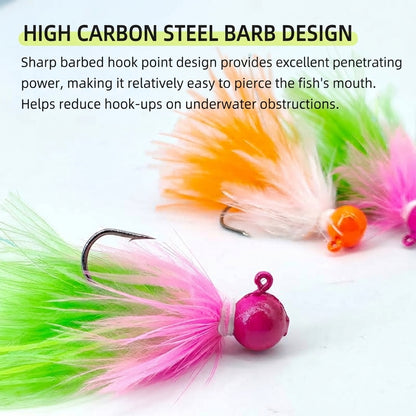 DZ Angling 10-Pack Weighted Feather Streamer Jigs - Fluffy Soft Hackle Lures with Natural Fluttering & Sinking Action for Trout & Bass