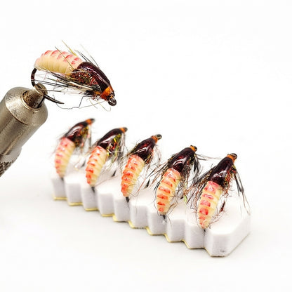 DZAngling 5PCS Hand-Tied Realistic Caddis Nymph Flies - Barbless Hooks, Soft Silicone Segmented Body & Flashabou, Sub-Surface Wet Fly for Trout, Grayling & Panfish