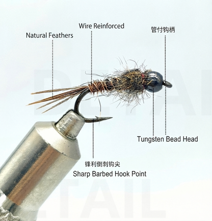 DZ Angling Beadhead Pheasant Tail Nymph Fly Fishing Lures - 10 Pack ,Weighted Tungsten Bead Subsurface Wet Flies for Trout Grayling, Sizes 14# 16# 18#