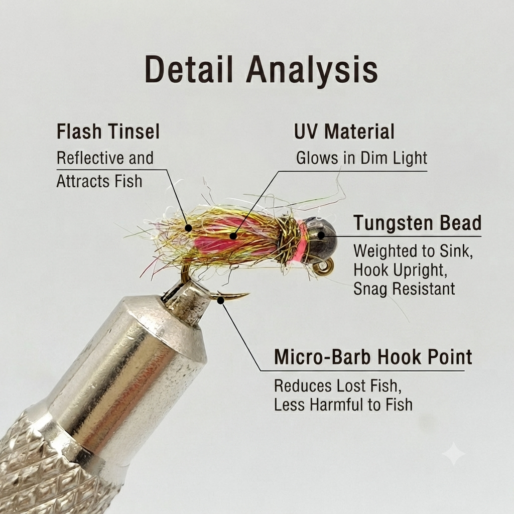DZ Angling | Tungsten Bead Head UV Flash Nymph – Professional Subsurface Fly Fishing Lure (5-Piece / 10-Piece Pack, Luminous / Glow-in-the-Dark)