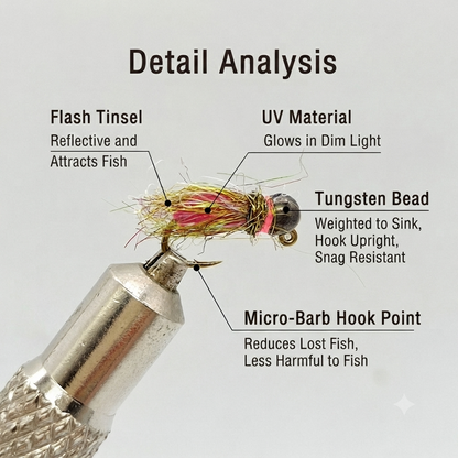 DZ Angling | Tungsten Bead Head UV Flash Nymph – Professional Subsurface Fly Fishing Lure (5-Piece / 10-Piece Pack, Luminous / Glow-in-the-Dark)