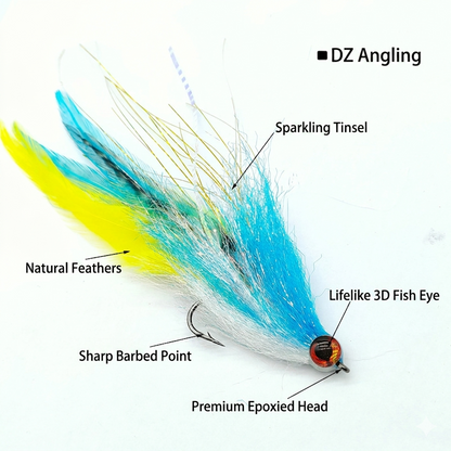 9 PCS Big Game Bass & Pike Streamer Fly Kit | 2/0# Heavy Duty Hook Saltwater Baitfish Lure Set with Waterproof Box