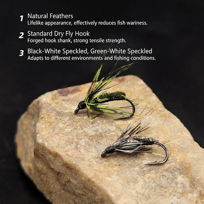 DZ Angling| 10-Pack Hand-Tied Black Mosquito Dry Fly - High-Simulation Floating Midge Pattern for Trout, Chub, and Micro-Fishing (#14-#18)