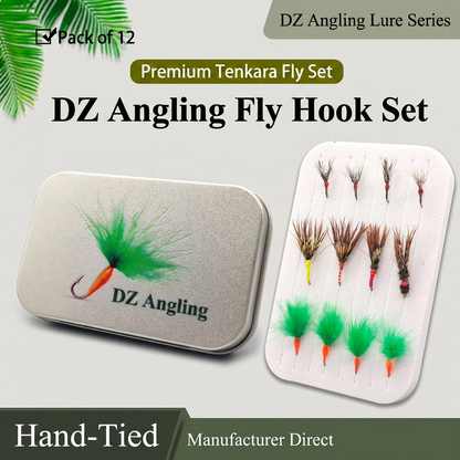 DZ Angling Premium Tenkara Fly Set | 12 Count Hand-Tied Kebari Flies Kit with Waterproof Aluminum Pocket Storage Box