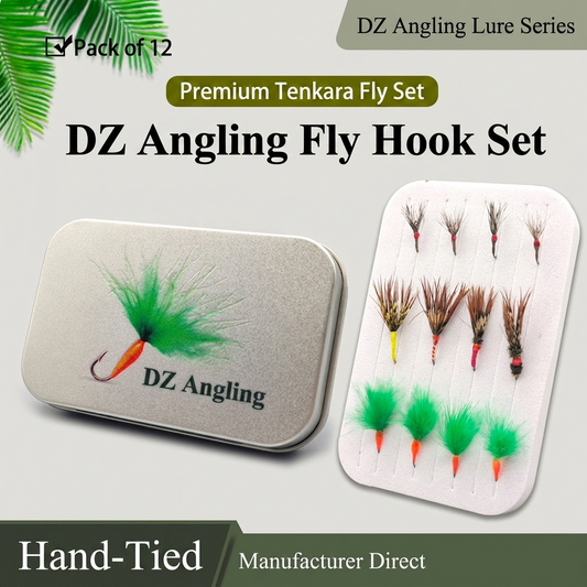 DZ Angling Premium Tenkara Fly Set | 12 Count Hand-Tied Kebari Flies Kit with Waterproof Aluminum Pocket Storage Box