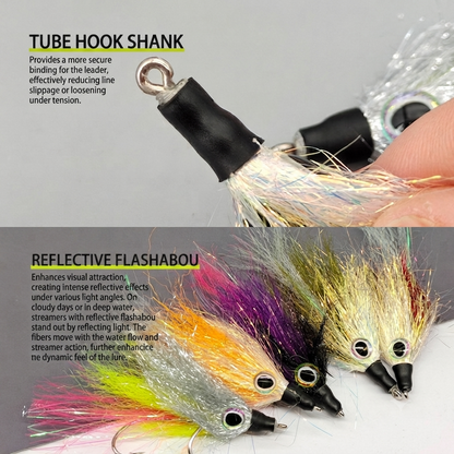 DZ Angling | Premium Hand-Tied Baitfish Streamer (5-Pack) – UV-Reflective Synthetic Minnow with 3D Eyes & Dual-Hook Rigging for Aggressive Predators