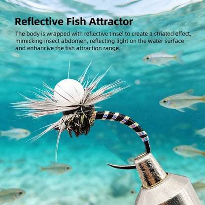 DzAngling 10-Pack Dry Flies #14 Barbless Floating Foam Mayfly Dun – High-Visibility High-Buoyancy Hand-Tied Fly Fishing Lures with Reflective Tinsel Abdomen for Trout, Grayling & Panfish