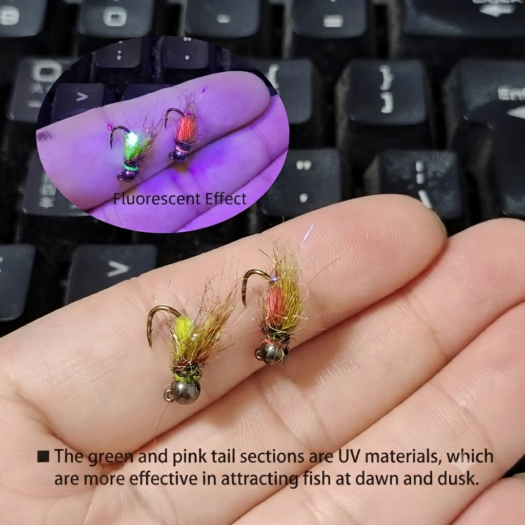 DZ Angling | Tungsten Bead Head UV Flash Nymph – Professional Subsurface Fly Fishing Lure (5-Piece / 10-Piece Pack, Luminous / Glow-in-the-Dark)