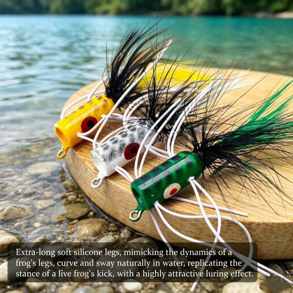 DZ Angling 6 Pack Topwater Foam Frog Poppers for Bass Fishing, Hook Size #10