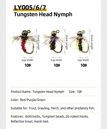 DZ Angling | Tungsten Bead Head UV Flash Jig Nymph – Professional Subsurface Fly Fishing Lure with Luminous Glow Effect (10#, 5-Piece / 10-Piece Pack)