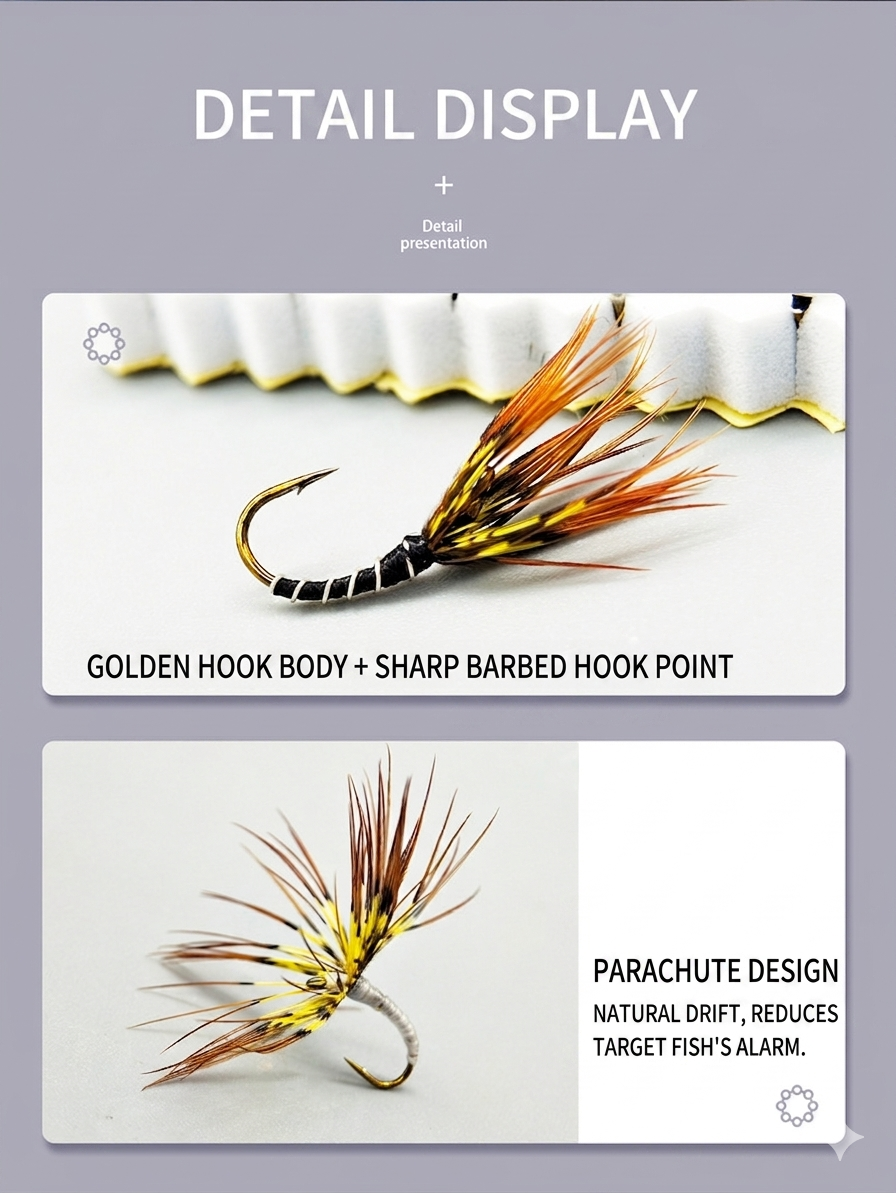 8Pcs Tenkara Fly Fishing Flies -  Hand-Tied Sakasa Kebari Set, #12 High-Carbon Hooks with Premium Natural Feathers
