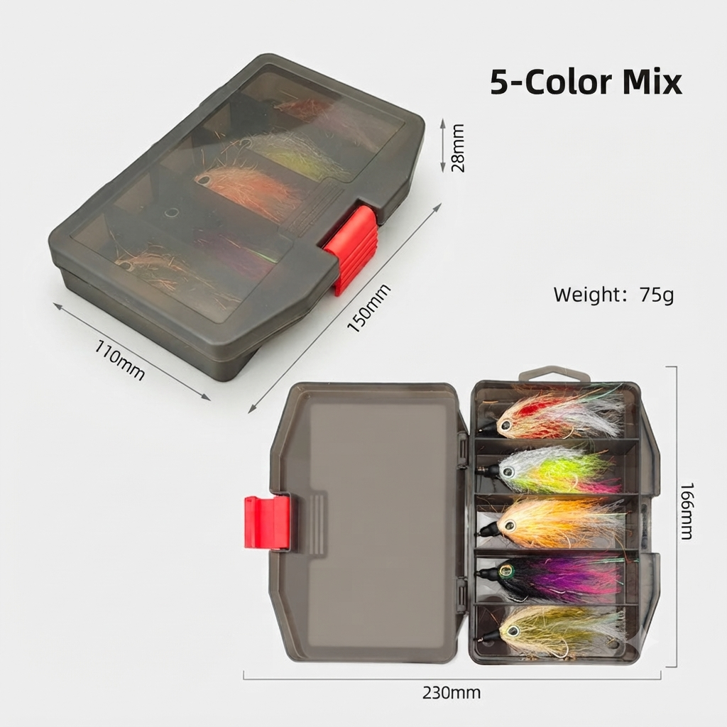 DZ Angling | Premium Hand-Tied Baitfish Streamer (5-Pack) – UV-Reflective Synthetic Minnow with 3D Eyes & Dual-Hook Rigging for Aggressive Predators