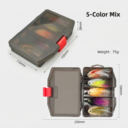 DZ Angling | Premium Hand-Tied Baitfish Streamer (5-Pack) – UV-Reflective Synthetic Minnow with 3D Eyes & Dual-Hook Rigging for Aggressive Predators