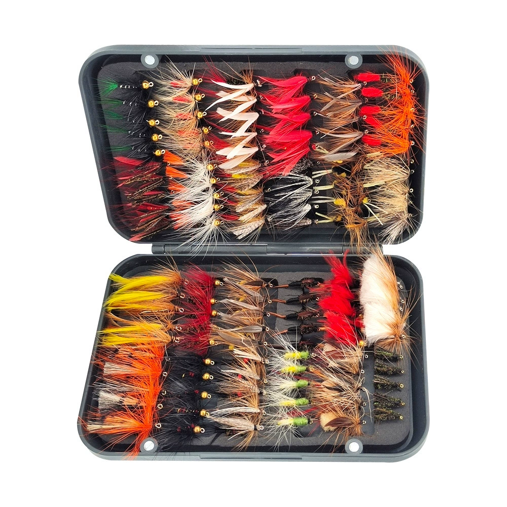 120pcs Fly Fishing Flies Kit - Ultimate Dry & Wet Fly Lures Assortment with Waterproof Fly Box, Hand-Tied Trout, Bass & Salmon Fishing Gear, High-Value Fishing Gift Set