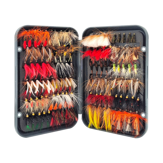 120pcs Fly Fishing Flies Kit - Ultimate Dry & Wet Fly Lures Assortment with Waterproof Fly Box, Hand-Tied Trout, Bass & Salmon Fishing Gear, High-Value Fishing Gift Set