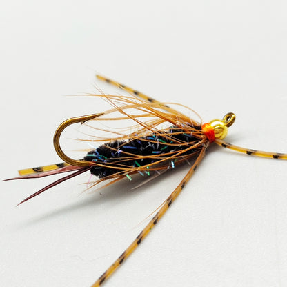 5-Pack New Prince Nymph Fly Fishing Lures - Ultra-Realistic Hand-Tied Nymphs with Spotted Silicone Legs & Golden Bead Head, Size #6 Tea Gold Hooks, Vibrant Trout & Bass Flies Assortment