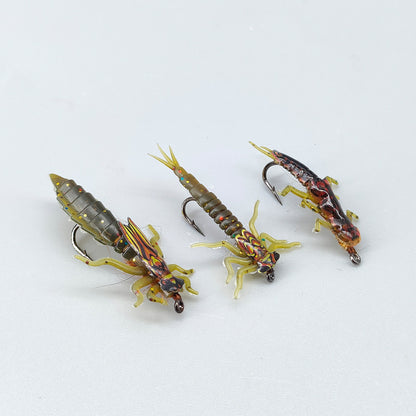Realistic Nymph Soft Fishing Lures – 8-Pack Stonefly & Caddisfly Larvae Artificial Bait with Barbed Hooks, Ideal for Trout & Freshwater Fly Fishing