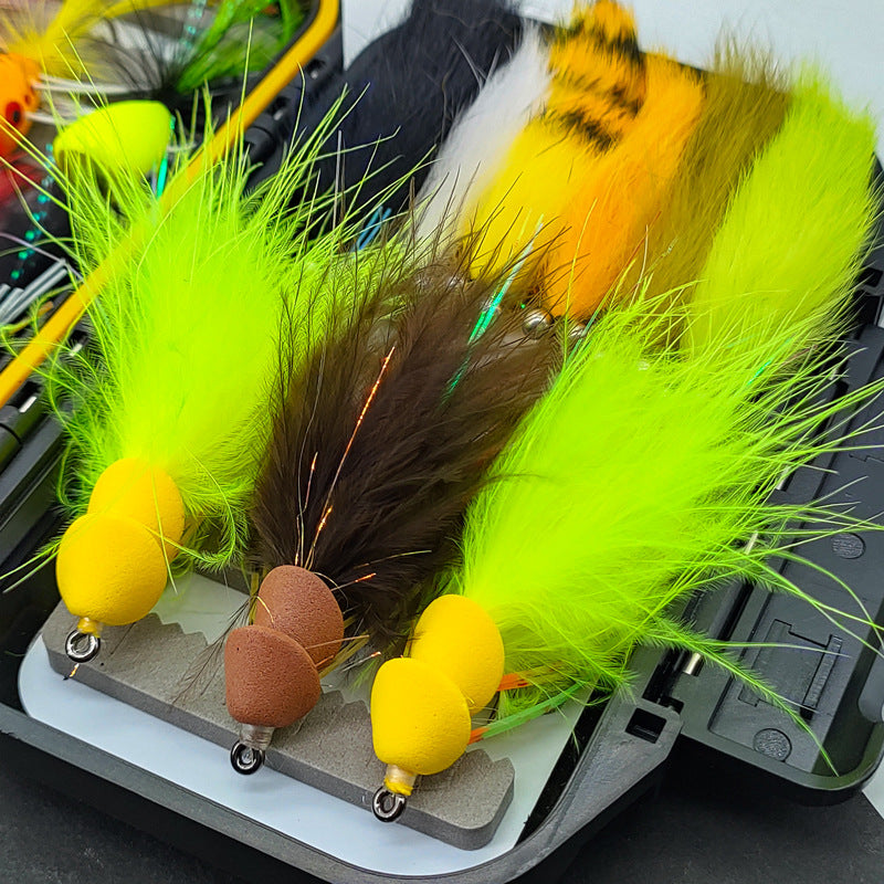 18pcs Bass & Pike Fly Fishing Kit - Topwater Foam Poppers & Weighted Rabbit Hair Streamers Assortment with Tackle Box