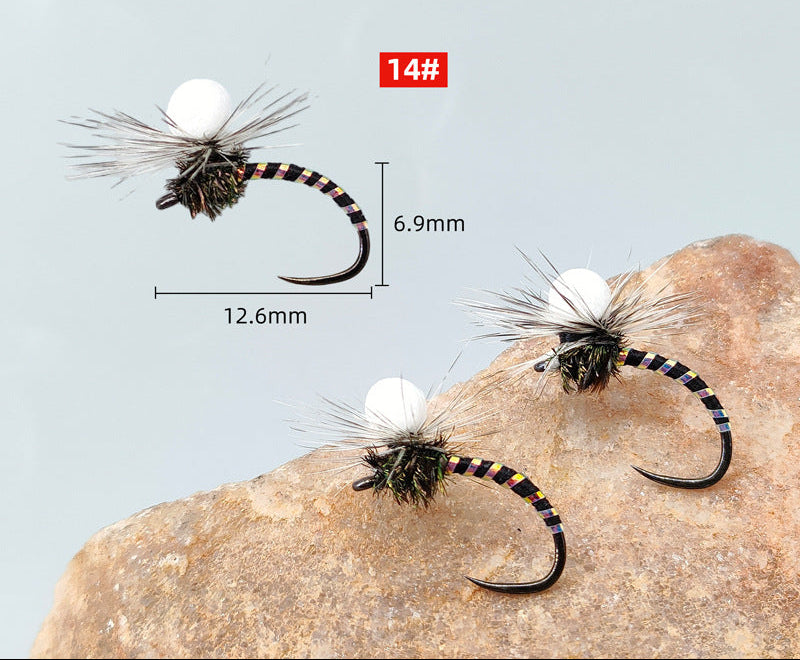 DzAngling 10-Pack Dry Flies #14 Barbless Floating Foam Mayfly Dun – High-Visibility High-Buoyancy Hand-Tied Fly Fishing Lures with Reflective Tinsel Abdomen for Trout, Grayling & Panfish