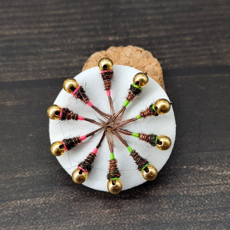 DZ Angling 8-Pack Weighted Tungsten Beadhead Nymph Flies - Hand-Tied Barbless Sinking Nymph Lures for Trout, Grayling, and Stream Micro Fishing (#14)