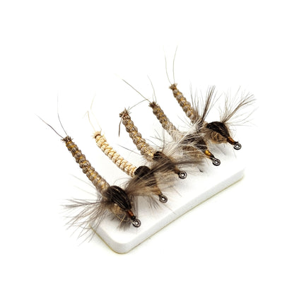Professional Hand-Tied Mayfly Dry Fly Assortment (5-Pack) | Realistic Adult Mayfly Imitation with CDC & Deer Hair for Trout Fishing