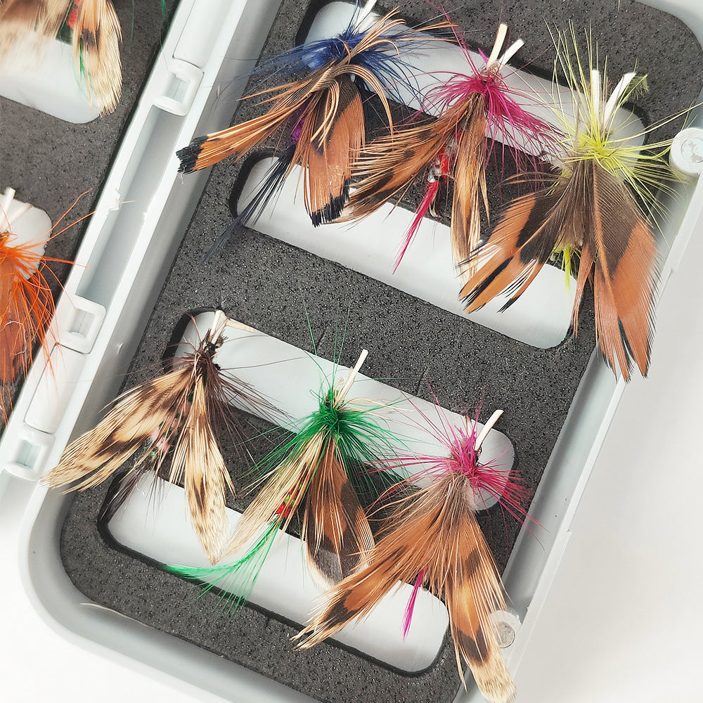 12-Pack Realistic Butterfly Fly Fishing Lures with Waterproof Case - Ultra-Lifelike Bionic Dry Flies, Mixed Sizes #10 & #12, Hand-Tied Surface Floating Baits for Trout & Bass
