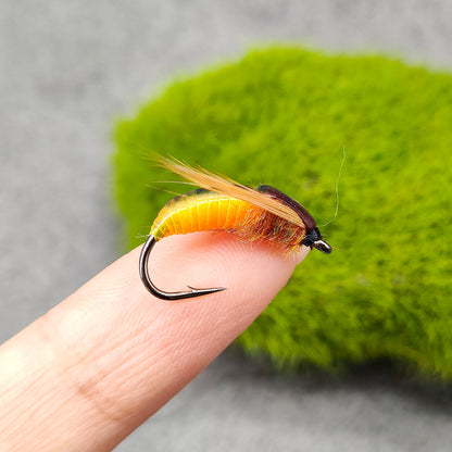 Fly Fishing Nymph Flies Assortment - Bead Head Caddis Pupa Larva Lures, Realistic Stonefly & Mayfly Imitations for Trout, Bass, and Carp, 6-Pack Hand-Tied Fishing Baits
