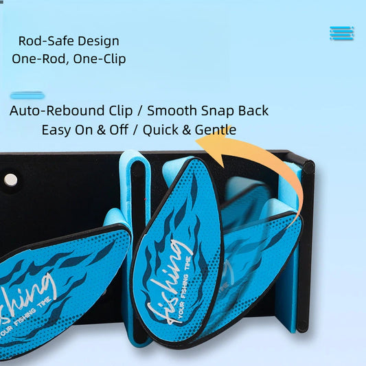 9-Hook Spring-Loaded Fishing Rod Holder – No-Drill Wall Mount Rack for Lures & Spinning Rods, Space-Saving Organizer for Garage, Balcony or Tackle Room