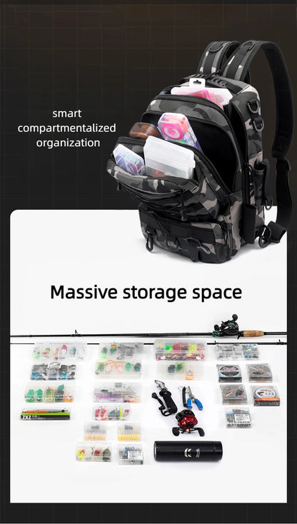 3-in-1 Convertible Lure Fishing Backpack – Large Capacity Tackle Bag with Rod Holder, Waterproof Compartments, and Waist Strap for Bass, Pike & Outdoor Angling
