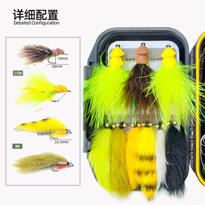 18pcs Bass & Pike Fly Fishing Kit - Topwater Foam Poppers & Weighted Rabbit Hair Streamers Assortment with Tackle Box