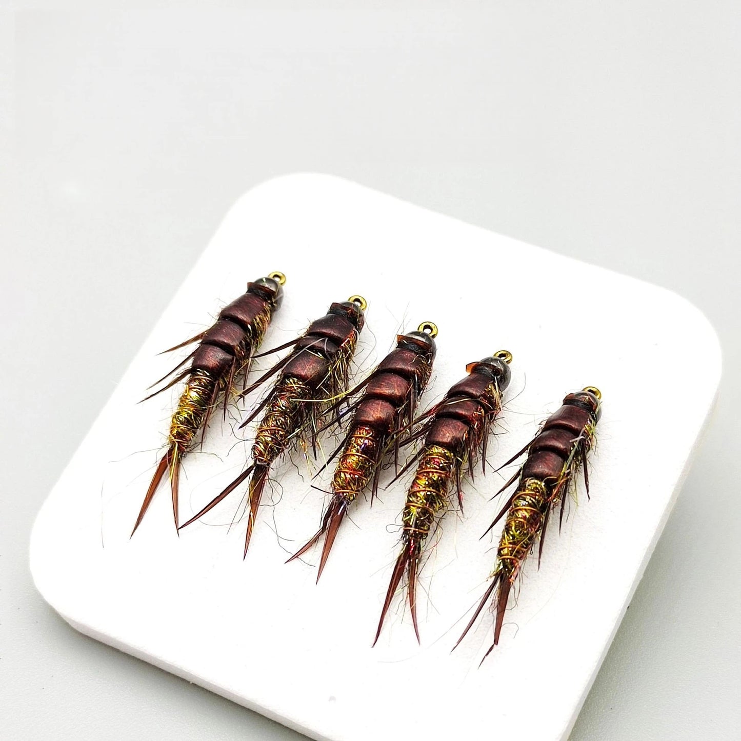 Handmade Realistic Nymph Fly - Super Lifelike Brown Body, Detailed Segments & Joints, Premium Hand-Tied Trout Flies, 5-Pack for Fly Fishing, Hook Size 10#