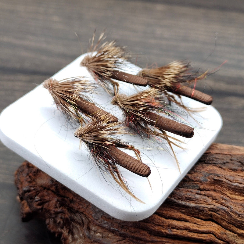 5-Pack Hand-Tied Deer Hair Caddis Flies - High Buoyancy Foam Body with Realistic Texture, Ultra-Sharp Barbless Hook for Trout and Bass Dry Flies Fly Fishing