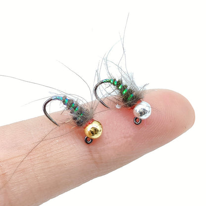 DZ Angling Slotted Tungsten Bead Jig Nymphs - 10/5 Pack, Barbless/Barbed Euro Nymphing Flies with Hot Spot, Fast-Sinking Subsurface Wet Flies for Trout & Grayling