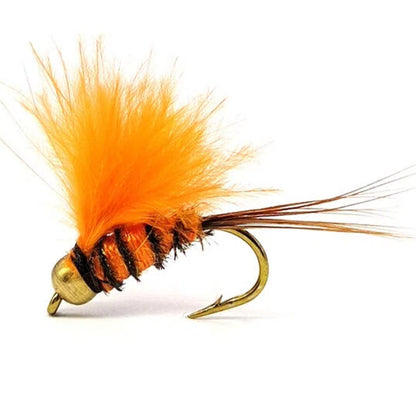 10pcs Orange Nymph Fly Fishing Lures - Bead Head Orange Wing Wet Flies, Realistic Aquatic Insect Imitation, Hand Tied Trout Flies with Size #10 Barbed Hooks