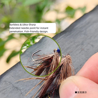 5-Pack Hand-Tied Deer Hair Caddis Flies - High Buoyancy Foam Body with Realistic Texture, Ultra-Sharp Barbless Hook for Trout and Bass Dry Flies Fly Fishing