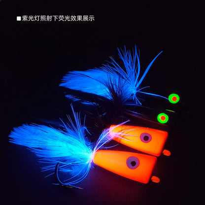 Pro 5-Pack Saltwater & Freshwater Feathery Popper Fly Lures - 4/0# Hook  - Topwater Poppers for Trout, Pike, Tarpon & Striped Bass